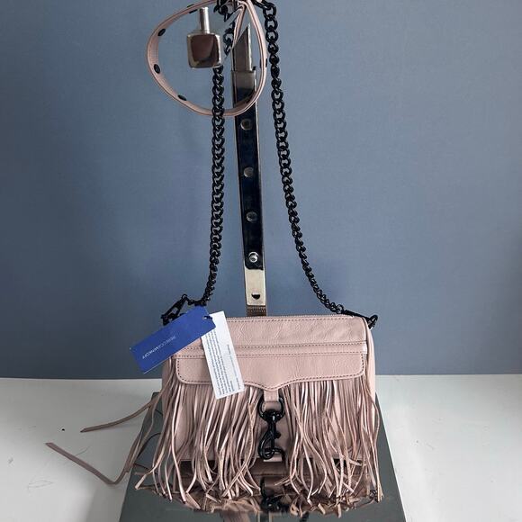 Rebecca Minkoff Fringe Mini Mac Handbag‎ Beige small studded clutch boho Y2k NWT - Picture 1 of 12